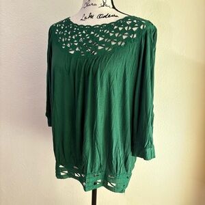 Kim & Cami Green Cutout Blouse